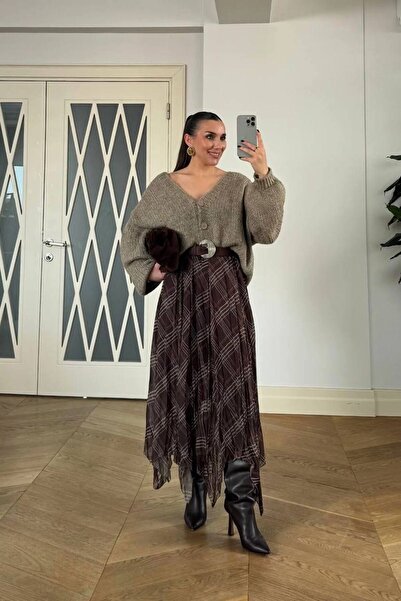 AuraModa KADIN ASTARLI DESENLİ ŞİFON ETEK