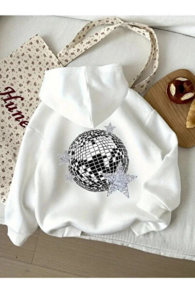 Baxia KıZ Çocuk AYNALI KÜRE BaskıLI Kapşonlu Sweatshirt SIYAH BEYAZ RENK HOOD...