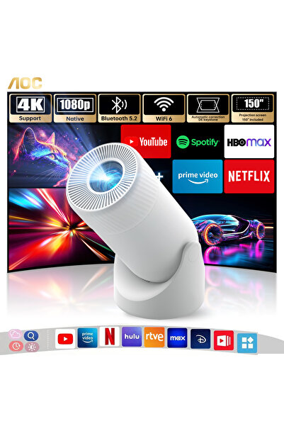 Aoc جهاز عرض صغير بدقة 4K | واي فاي وبلوتوث | دوران 180 درجة لتجربة سينما منزلية