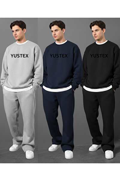 CAONNES 3'lü KIŞLIK İÇİ ŞARDONLU Siyah Gri Lacivert Bol Paça Kışlık Eşofman A...