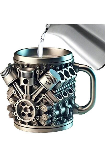 Arabest كوب قهوة بتصميم محرك V8 و V6 معزول بجدار مزدوج، هدية لمحبي السيارات (V6)
