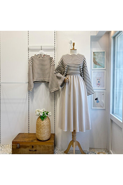 Faya Boutique Krem Beli Lastikli Kloş Model Scuba Etek