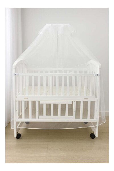 dehkah سرير أطفال خشبي أبيض مزود بناموسية وعجلات -هزاز - دور للتخزين - مناسب من حديث الولادة حتي 5 سنوات