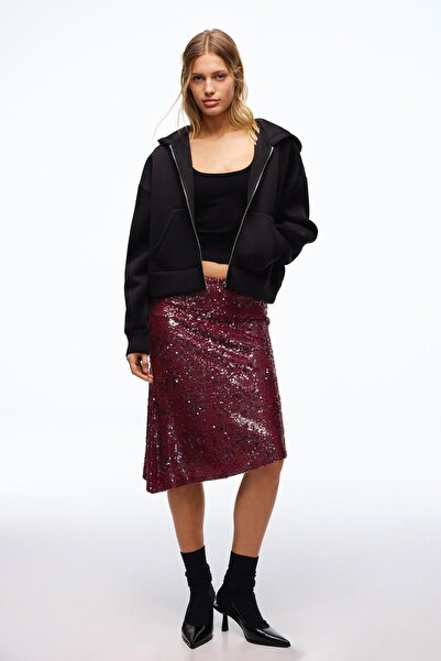 Bershka Asymmetric sequin midi skirt