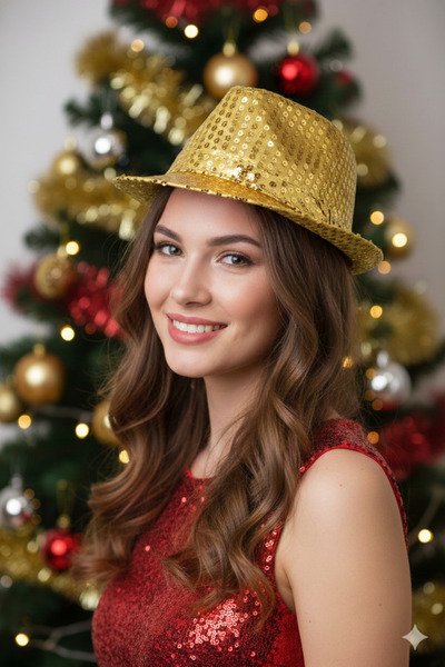 DODOMAR Pălărie de Anul Nou cu paiete de lux auriu – Accesoriu pentru petrece...