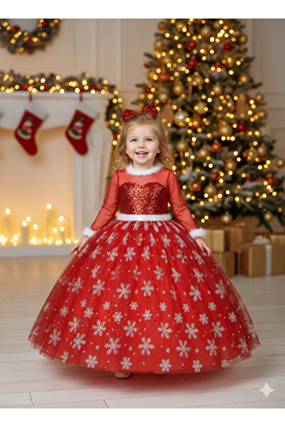 DODOMAR 1-2 سنة - فستان حفلات رأس السنة الجديدة فروزن بأكمام طويلة وترتر أحمر...