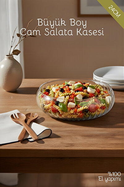 We House Büyük Boy Cam Salata Kasesi - İskandinav Tarz Kase - Şeffaf Kase