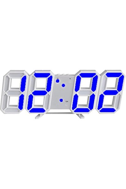 Arabest ساعة منبه رقمية ثلاثية الأبعاد بتقنية LED، مقاس 9.7 بوصة، سطوع قابل للتعديل تلقائيًا، ساعة حائط (أبيض-أزرق)