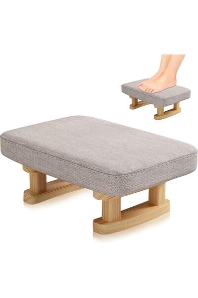 Arabest Footrest Stool with Reinforced Wooden Legs & Removable Cushion, Versatile Storage Pouffe (Grey)