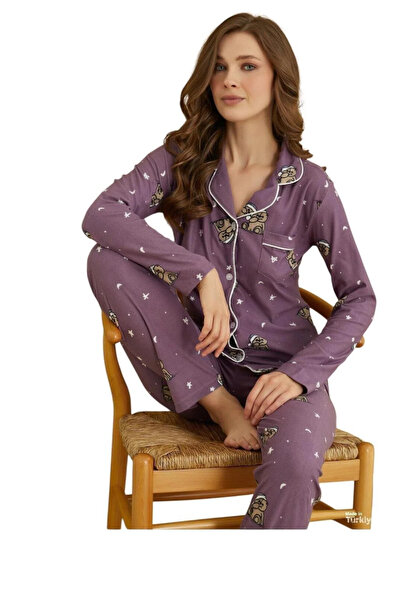 Dorelux Set de pijamale pentru femei, din piele intoarsa, cu maneca lunga, cu...