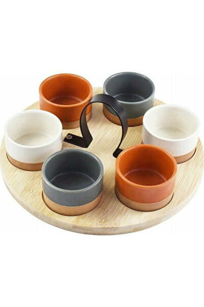 Excellent Houseware 7-piece serving set, ceramic/bamboo, 24x12 cm, multicolor