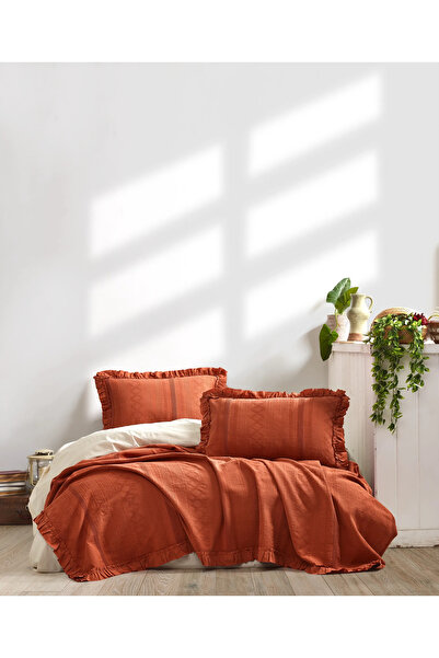 Şaheser Home Collection Tziana Jakarlı Yatak Örtüsü Seti, Fırfır Kenar Detayl...