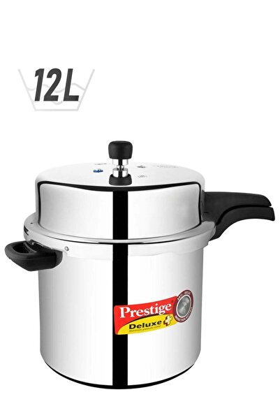 Prestige Deluxe Plus Aluminium Pressure Cooker with Lid, Induction Compatible, Silver, 12 Liters