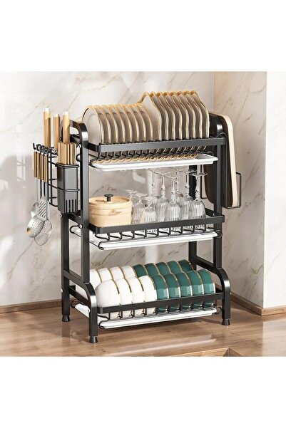 Tenzo 2-Tier Dish Drying Rack – Compact, Rust-Proof Kitchen Dryer with Cutlery Holder