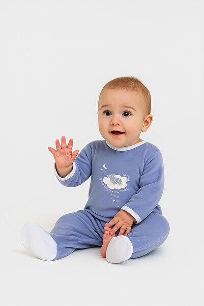 Lilo Co بدلة نوم مخملية للأطفال بتطريز غيوم - أزرق