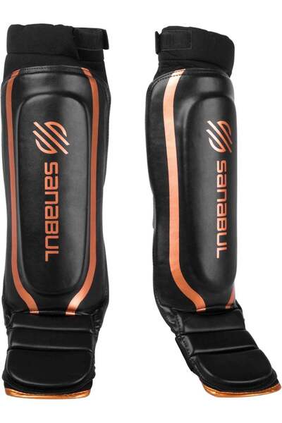 Sanabul Essential Kickboxing Shin Guards with Hook & Loop Straps (Metallic Co...