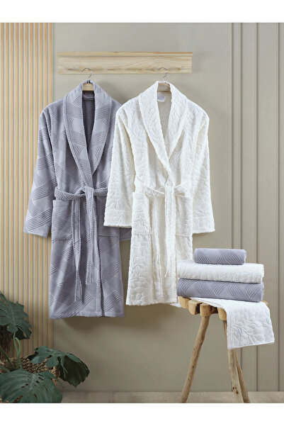 Şaheser Home Collection Bento %100 Pamuklu Bornoz Seti, 6 Parça Aile Bornoz T...