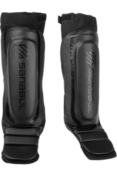 Sanabul Essential Kickboxing Shin Guards with Hook & Loop Straps (Black, L/XL)