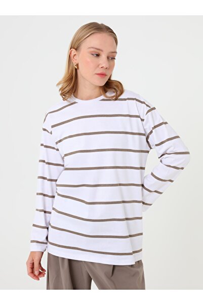 Benin Striped Basic Tunic - Ecru - Mink Striped -