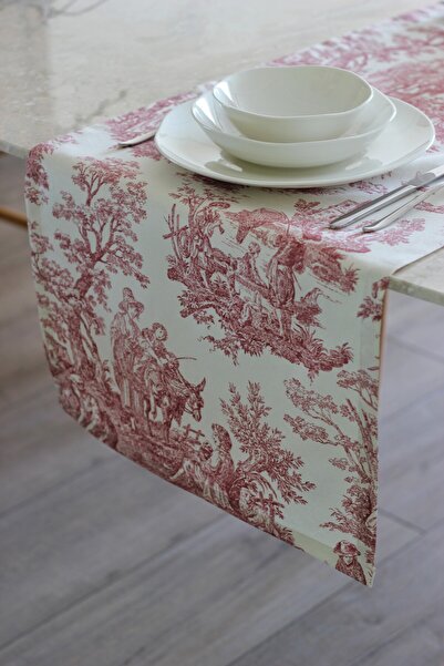 BARİA HOME Burgundy Panama Linen French Peasants Runner