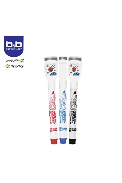 FLEXOFFICE قلم سبورة بيضاء مرن مع ممحاة (عبوة من 3 ألوان متنوعة)