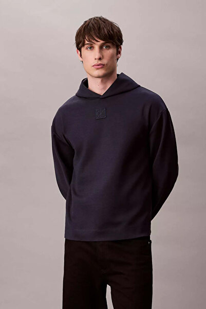 Calvin Klein Erkek Kapüşonlu Tam Kalıp Yün Karışımlı Kare Logo Detaylı Sweats...