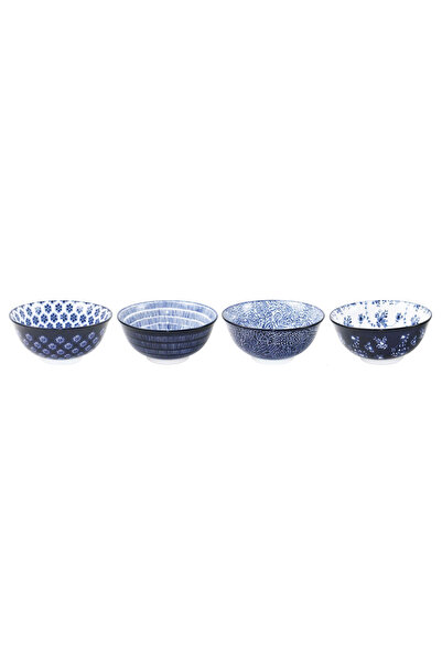 iBiLi Set de 4 boluri asortate Armonia, porțelan, 15x7 cm, 0,61 l, albastru