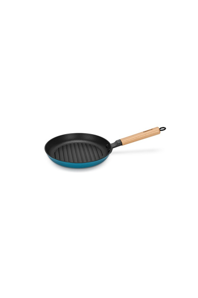 Fissman grill pan, enameled cast iron/wood, 24x3.5 cm, blue