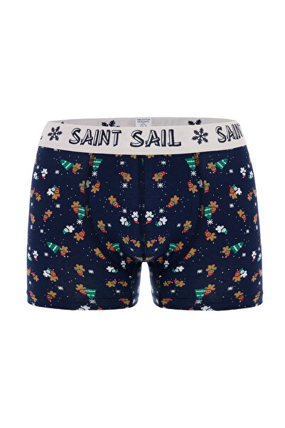 Saint Sail Yılbaşı Temalı Pamuklu Likralı Kumaşlı Baskılı Renkli Desenli Erkek Boxer