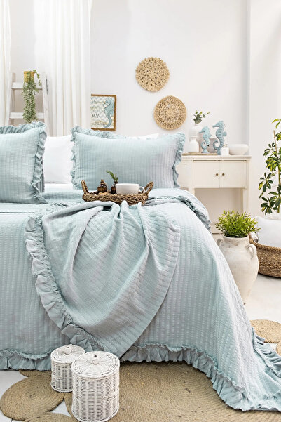 Şaheser Home Collection Marta Jakarlı Yatak Örtüsü Seti, Fırfırlı Kenar Detay...