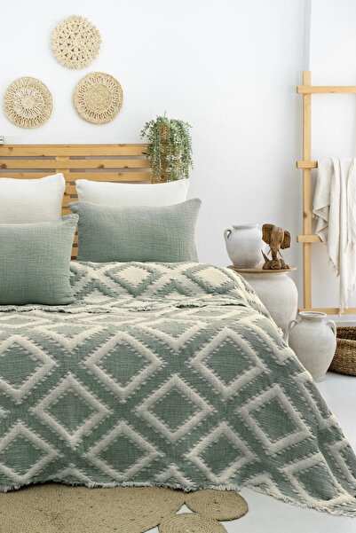 Şaheser Home Collection Sonia Müslin Yatak Örtüsü Seti, %100 Pamuk, 7 Katlı J...