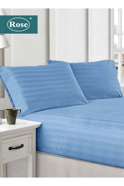 Rose Luxurious Hotel Stripe Fitted Sheet 3-Piece Set, King 200x200+35 cm, Blue