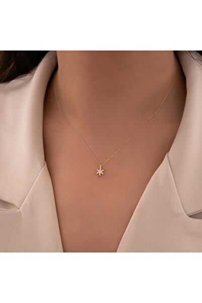 hakan mücevherat Taşlı Kar Tanesi 14 Ayar Altın Kolye