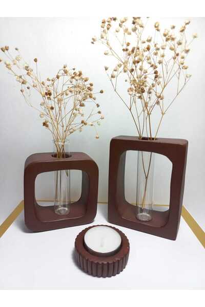 emilysamy طقم مزهريات من قطعتين، شكل مربع-مستطيل، مع أنبوب زجاجي مزخرف، مزهري...