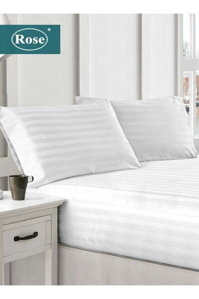 Rose Luxurious Hotel Stripe King Fitted Sheet 3-Piece Set - White