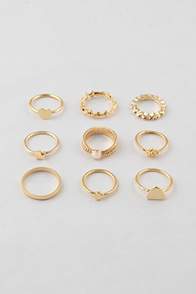 Sortie Aksesuar İnci Mineli Kalp Üçgen ve Çiçek Güneş ve Burgu Figürlü 9'lu K...