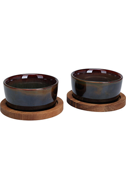 Excellent Houseware tapas serving set, ceramic/wood, 9x3.5 cm, brown