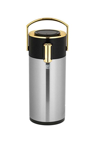 ALSAIF Riva Coffee/Tea Flask, Stainless Steel, Pump Action, 2.5L, Black/Gold