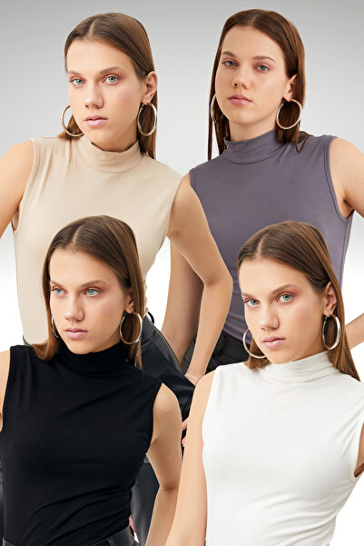 Bipantolon Women's Black White Cream Gray 4-Piece Sleeveless Bodysuit