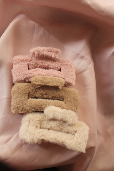 Kudi Üçlü renk kare model peluş Mandal kadın tokası