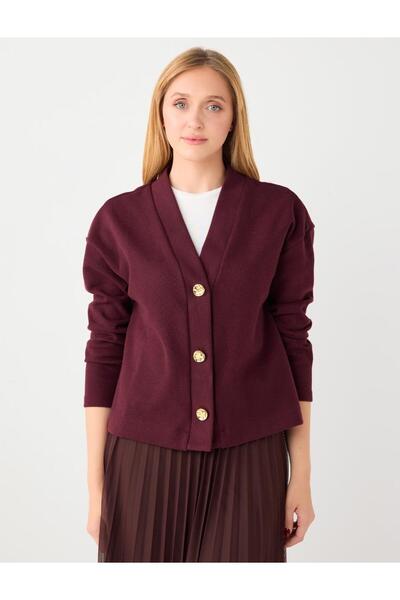 Jimmy Key Burgundy Relaxed Fit V-Neck Soft Textured Knitted Cardigan