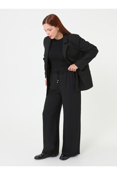 ALİA Drawstring Lace-Up Plus Size Trousers - Black -
