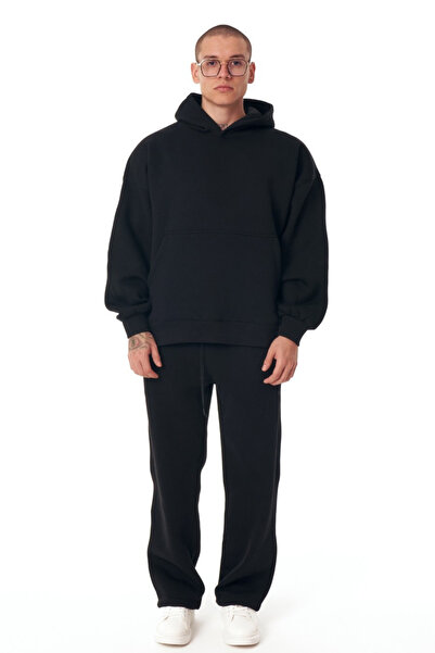 prtnc protonic Men's 3 Thread Tracksuit Set Black Baggy Winter