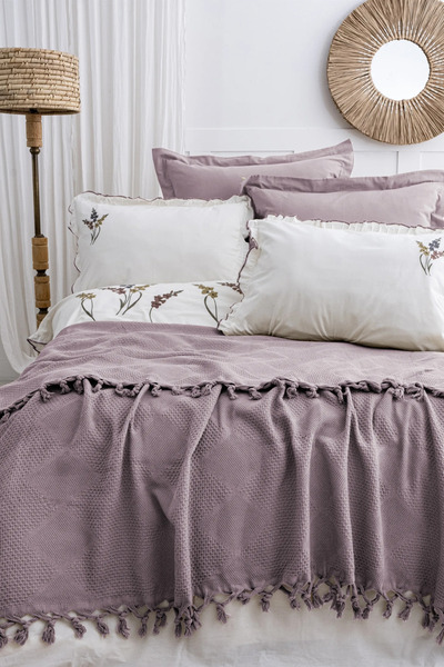 Şaheser Home Collection Eveline Nevresimli Pike Takımı, %100 Pamuk, Püsküllü ...