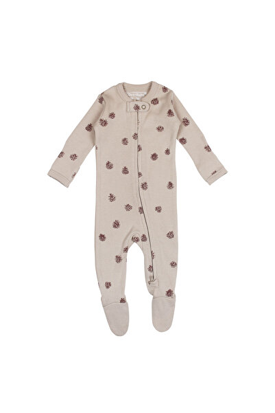 Lovedbaby Body bebe cu fermoar, certificat GOTS, Oatmeal Pinecone, 6-12luni