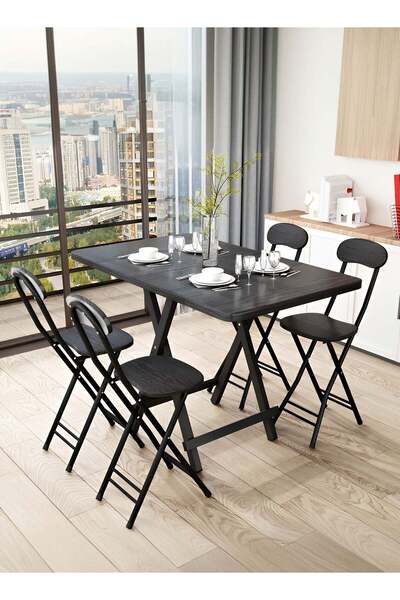Taimi 5-Piece Wooden Dining Set, 1 Folding Table (100Lx60Wx74H cm), with 4 Stylish Chairs (76Hx45Wx34D cm)