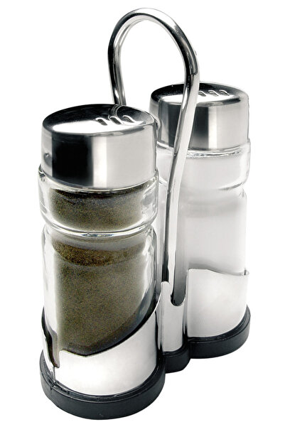 iBiLi Set de două solnițe și pipernițe cu suport, sticlă/oțel inoxidabil, 37,...