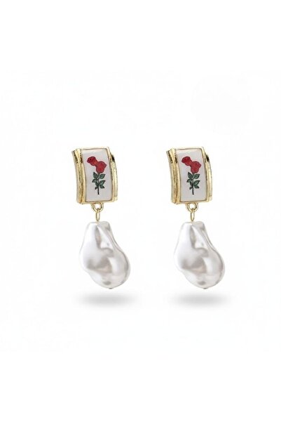 FASHION Murmur cercei vintage cu perle neregulate și trandafir din aliaj, ant...