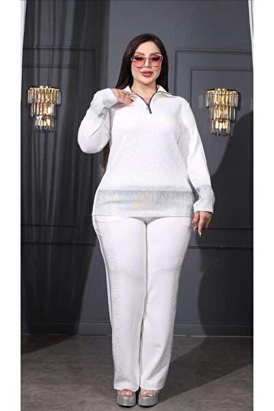 Kokostrendi Serpme Crystal Stone Double Set - Ekru