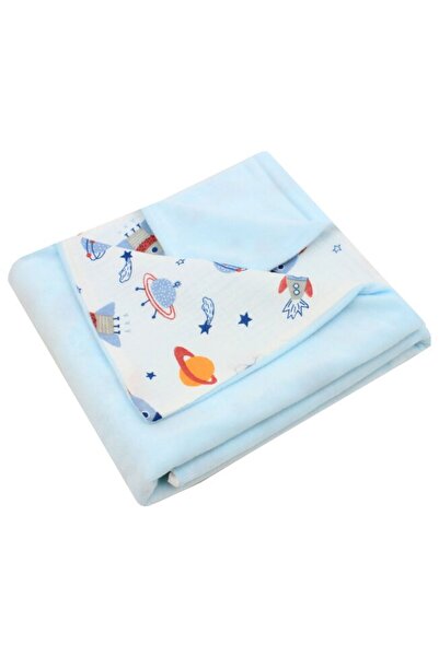 PRICHINDEL Pătură de velur, revers din muselină, motive rachete, albastră, 80...